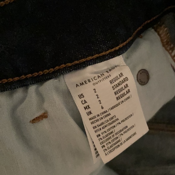 American Eagle 2 Hi Rise Mini Jean Skirt Next Level Stretch Dark Denim blue - Picture 4 of 9